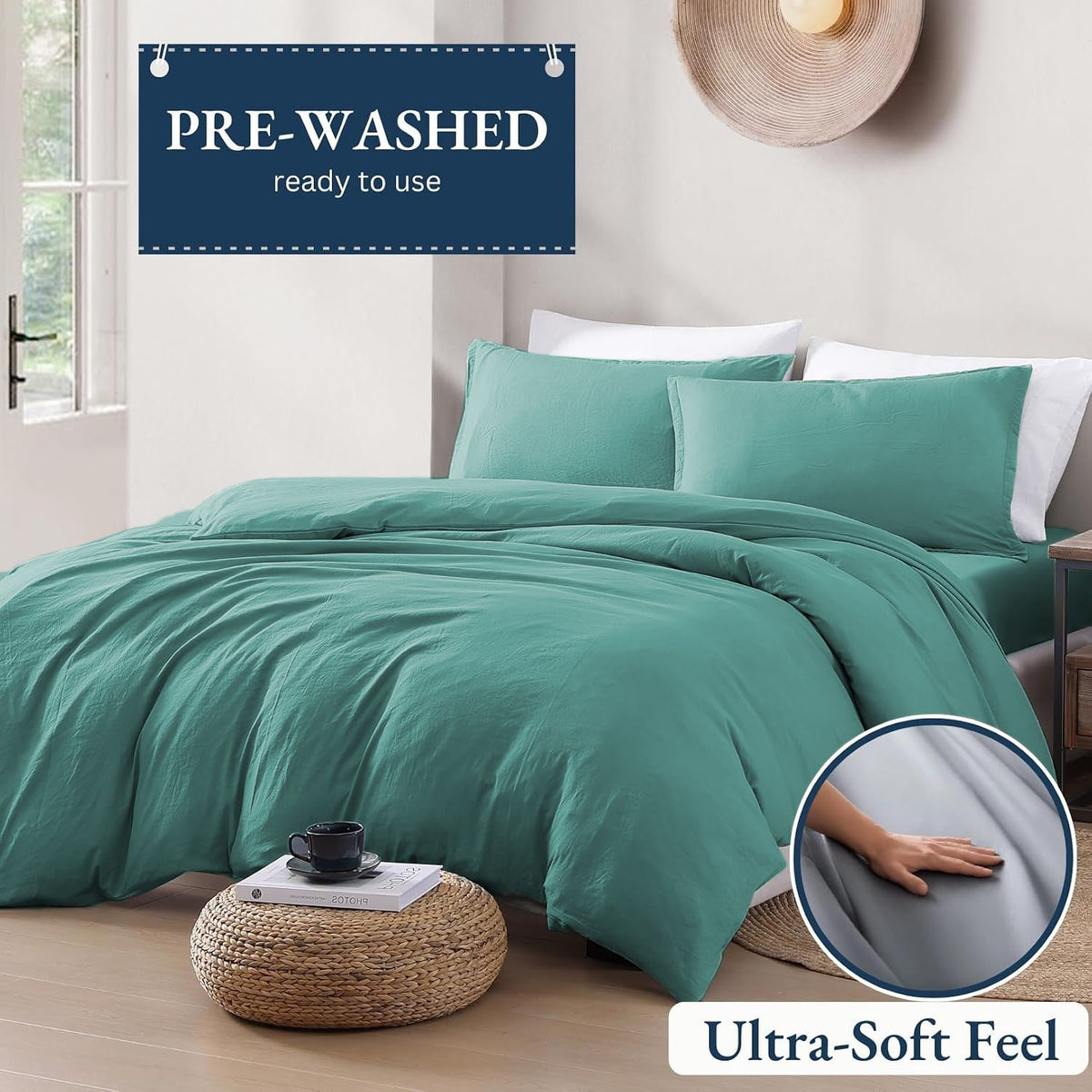 Hotel Soft Microfiber Duvet Cover Set-2000TC Quilt Cover Set & Pillowcases -1 Donna Cover Zipper Closure & 1 x Pillowcases-Breathable Bedding - Wrinkle, Fade, Stain Resistant(Biscay blue,King Single)