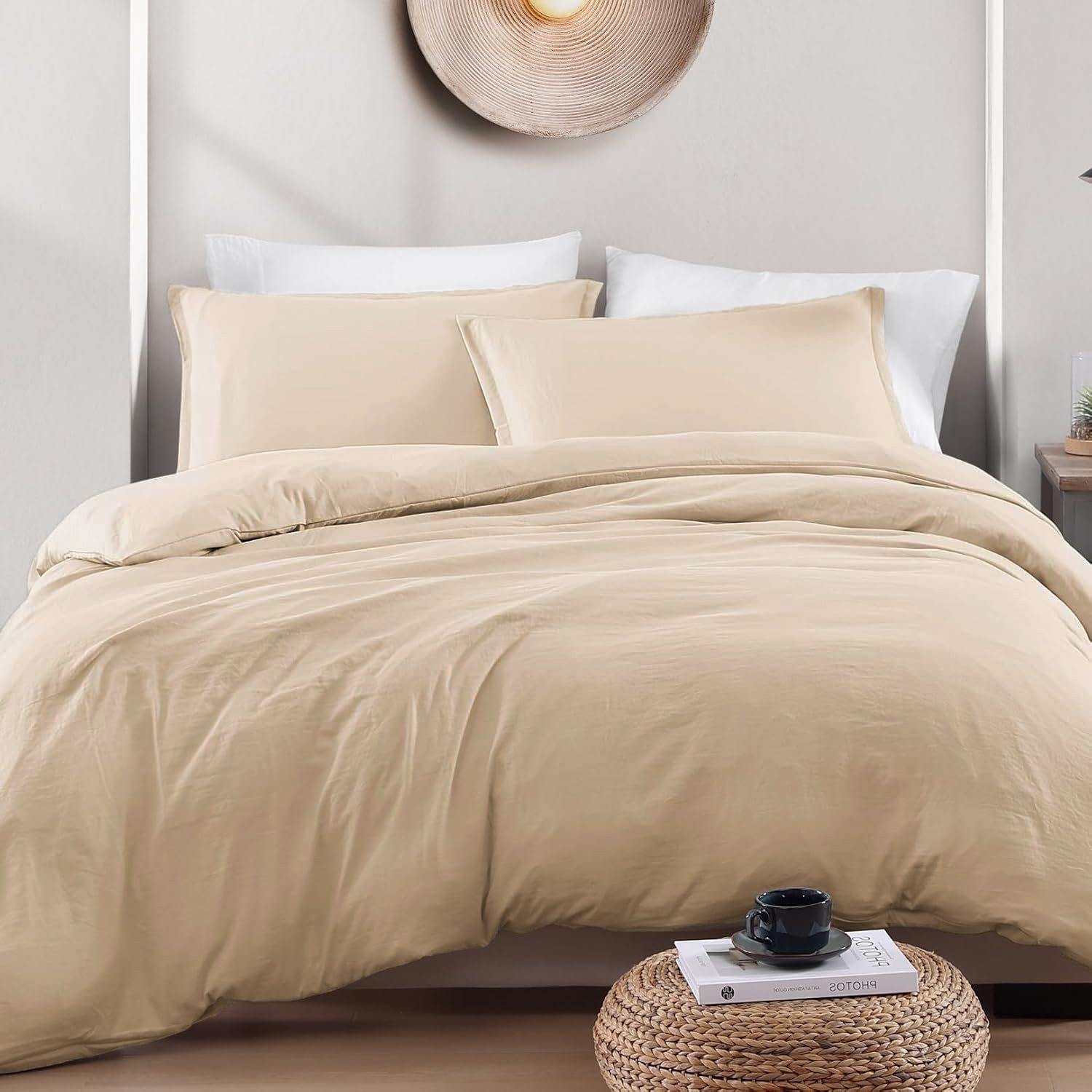 Hotel Soft Microfiber Duvet Cover Set-2000TC Quilt Cover Set & Pillowcases -1 Donna Cover Zipper Closure & 1 x Pillowcases-Breathable Bedding - Wrinkle, Fade, Stain Resistant(Camel Beige,King Single)