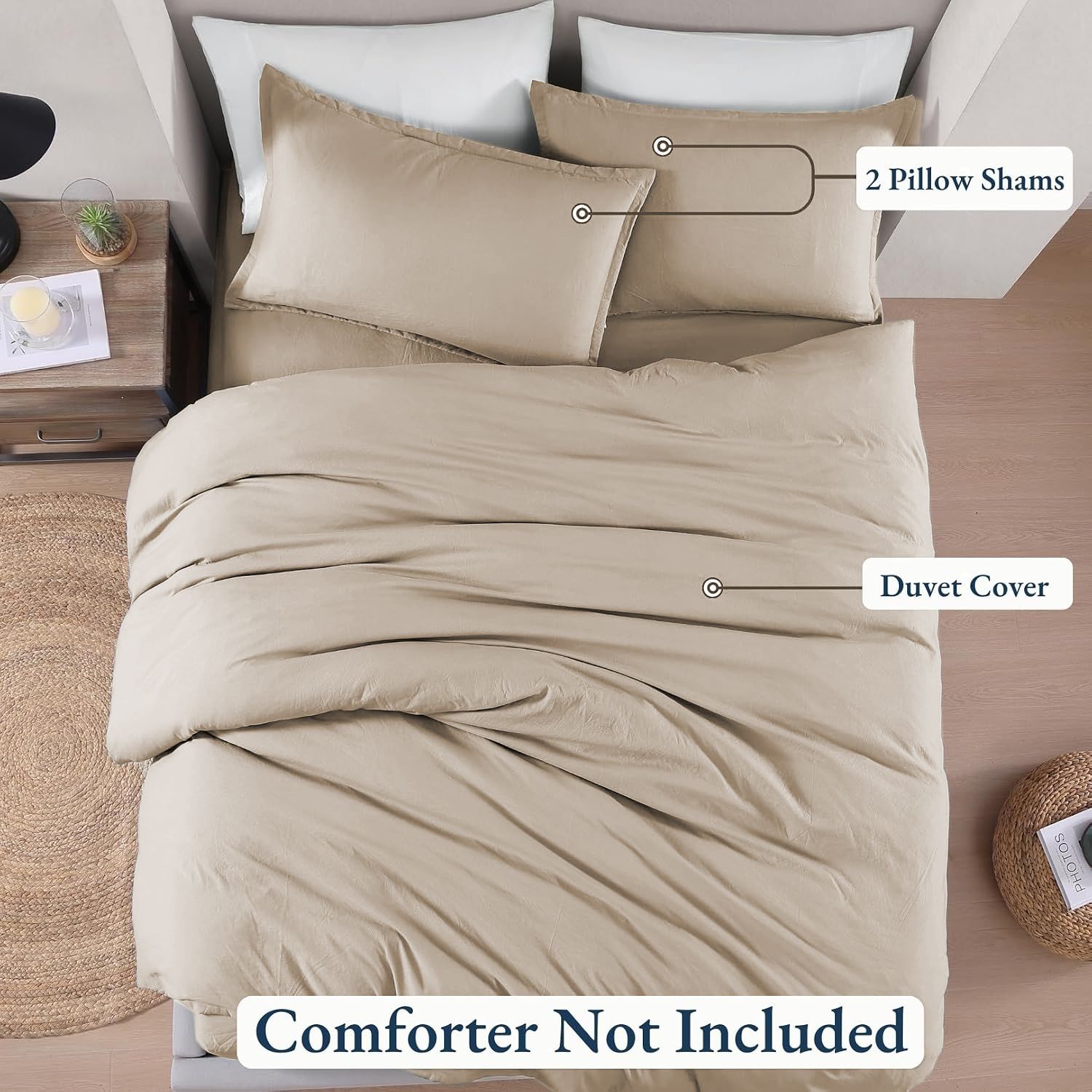 Hotel Soft Microfiber Duvet Cover Set-2000TC Quilt Cover Set & Pillowcases -1 Donna Cover Zipper Closure & 1 x Pillowcases-Breathable Bedding - Wrinkle, Fade, Stain Resistant(Camel Beige,King Single)