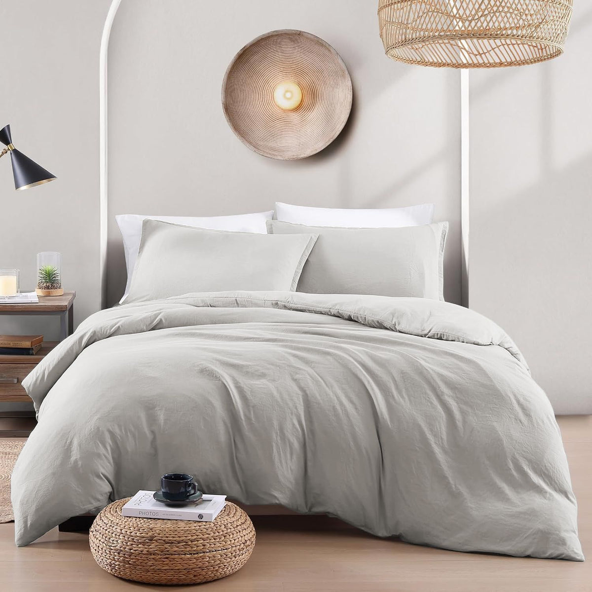 Hotel Soft Microfiber Duvet Cover Set-2000TC Quilt Cover Set & Pillowcases -1 Donna Cover Zipper Closure & 1 x Pillowcases-Breathable Bedding - Wrinkle, Fade, Stain Resistant(Silver-gray,King Single)