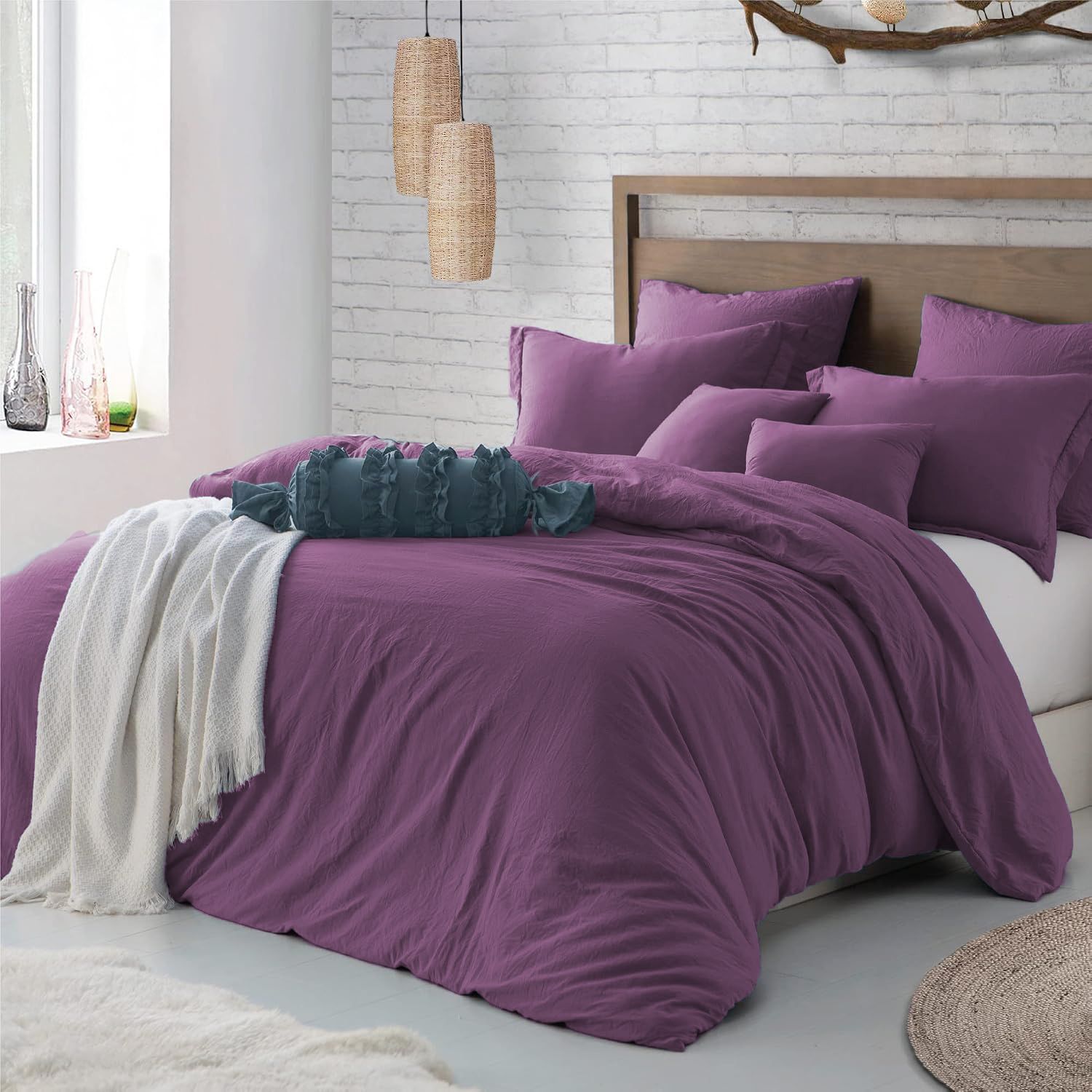Hotel Soft Microfiber Duvet Cover Set-2000TC Quilt Cover Set & Pillowcases -1 Donna Cover Zipper Closure & 1 x Pillowcases-Breathable Bedding - Wrinkle, Fade, Stain Resistant(Purple,King Single)