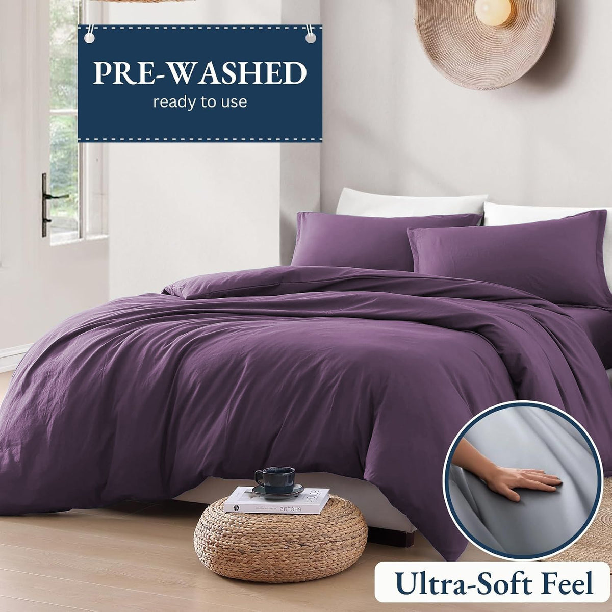 Hotel Soft Microfiber Duvet Cover Set-2000TC Quilt Cover Set & Pillowcases -1 Donna Cover Zipper Closure & 1 x Pillowcases-Breathable Bedding - Wrinkle, Fade, Stain Resistant(Purple,King Single)