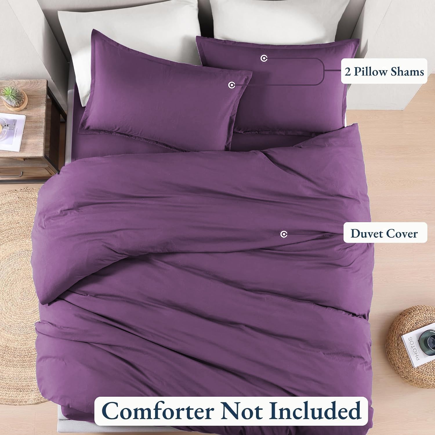 Hotel Soft Microfiber Duvet Cover Set-2000TC Quilt Cover Set & Pillowcases -1 Donna Cover Zipper Closure & 1 x Pillowcases-Breathable Bedding - Wrinkle, Fade, Stain Resistant(Purple,King Single)