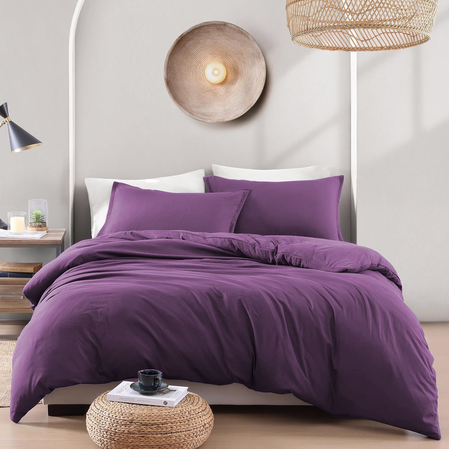 Hotel Soft Microfiber Duvet Cover Set-2000TC Quilt Cover Set & Pillowcases -1 Donna Cover Zipper Closure & 1 x Pillowcases-Breathable Bedding - Wrinkle, Fade, Stain Resistant(Purple,King Single)