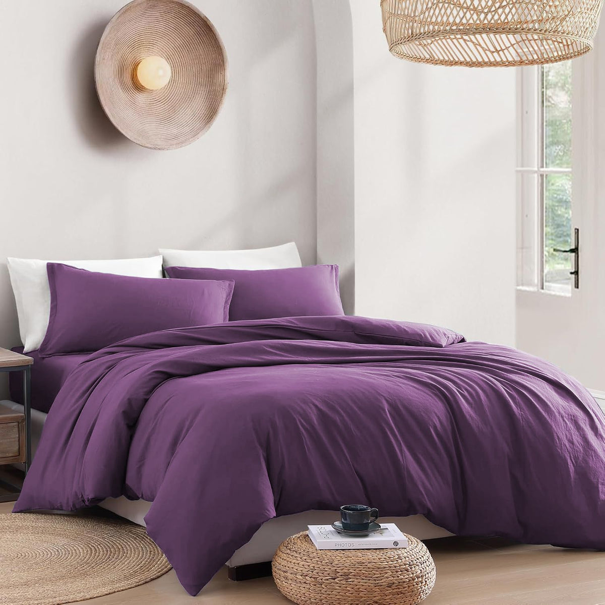Hotel Soft Microfiber Duvet Cover Set-2000TC Quilt Cover Set & Pillowcases -1 Donna Cover Zipper Closure & 1 x Pillowcases-Breathable Bedding - Wrinkle, Fade, Stain Resistant(Purple,King Single)