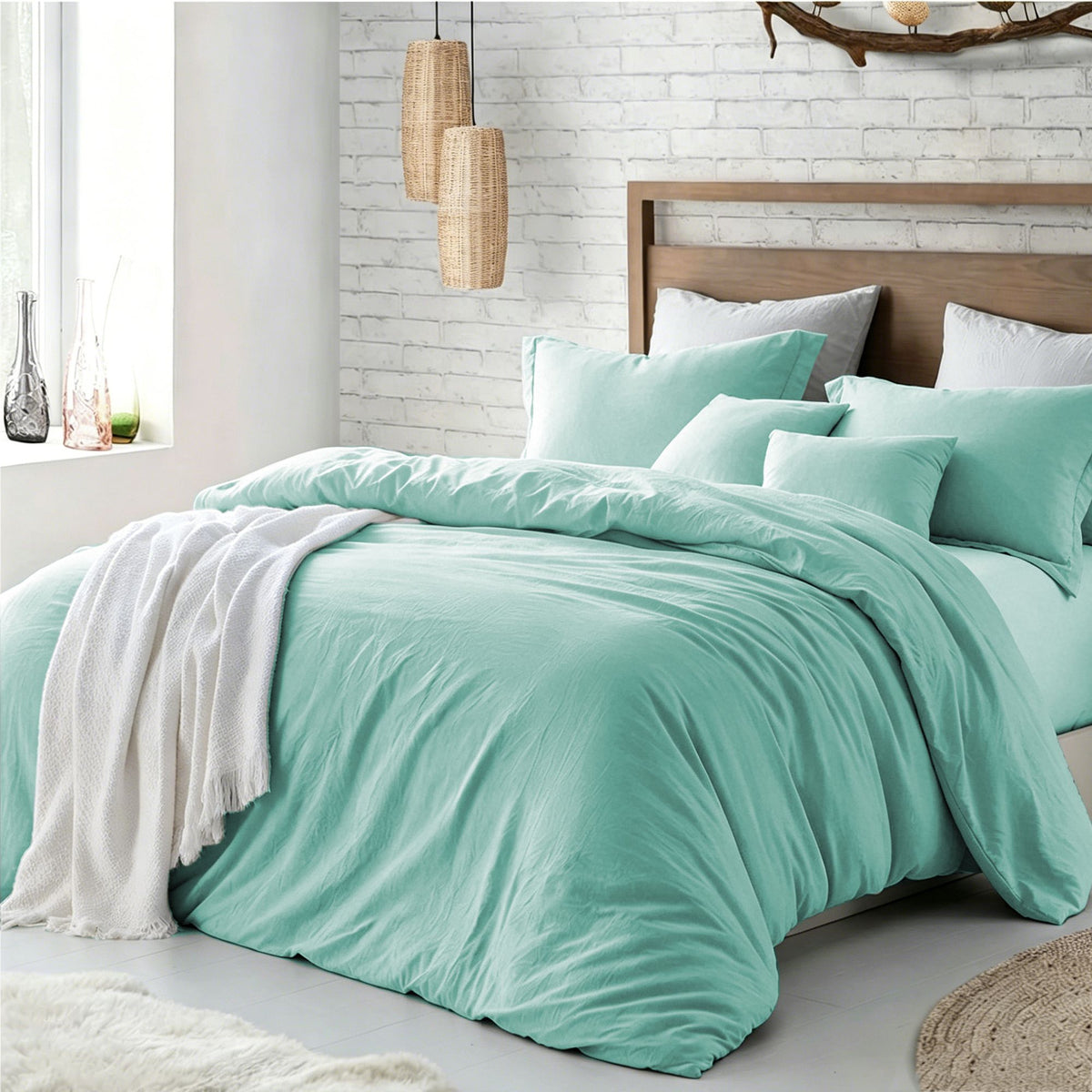 Hotel Soft Microfiber Duvet Cover Set-2000TC Quilt Cover Set &amp; Pillowcases -1 Donna Cover Zipper Closure &amp; 1 x Pillowcases-Breathable Bedding - Wrinkle, Fade, Stain Resistant(Ice Blue,Single)
