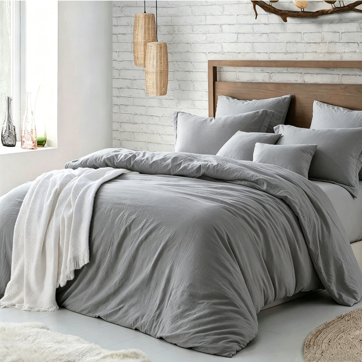 Hotel Soft Microfiber Duvet Cover Set-2000TC Quilt Cover Set &amp; Pillowcases -1 Donna Cover Zipper Closure &amp; 1 x Pillowcases-Breathable Bedding - Wrinkle, Fade, Stain Resistant(Grey,Single)