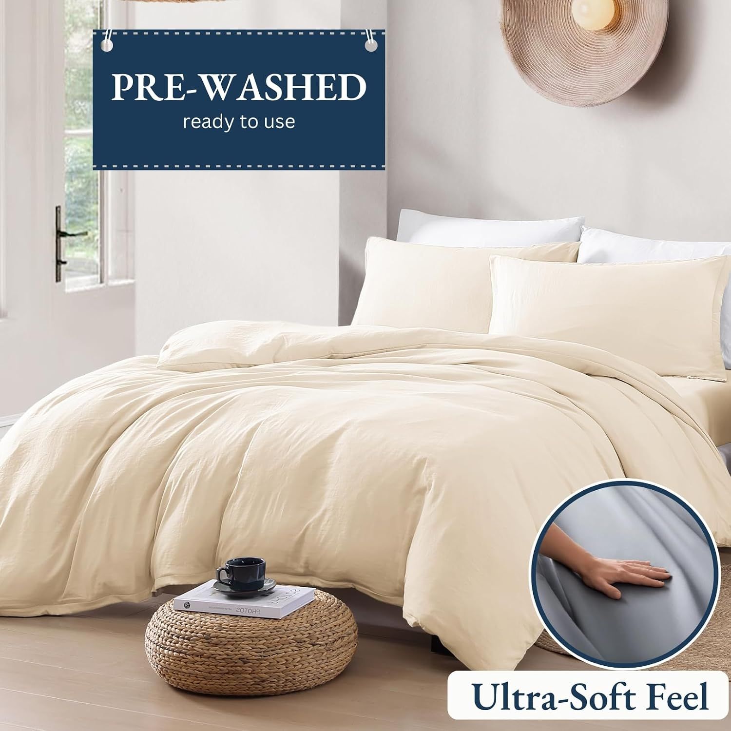 Hotel Soft Microfiber Duvet Cover Set-2000TC Quilt Cover Set & Pillowcases -1 Donna Cover Zipper Closure & 1 x Pillowcases-Breathable Bedding - Wrinkle, Fade, Stain Resistant(Cream White,Single)