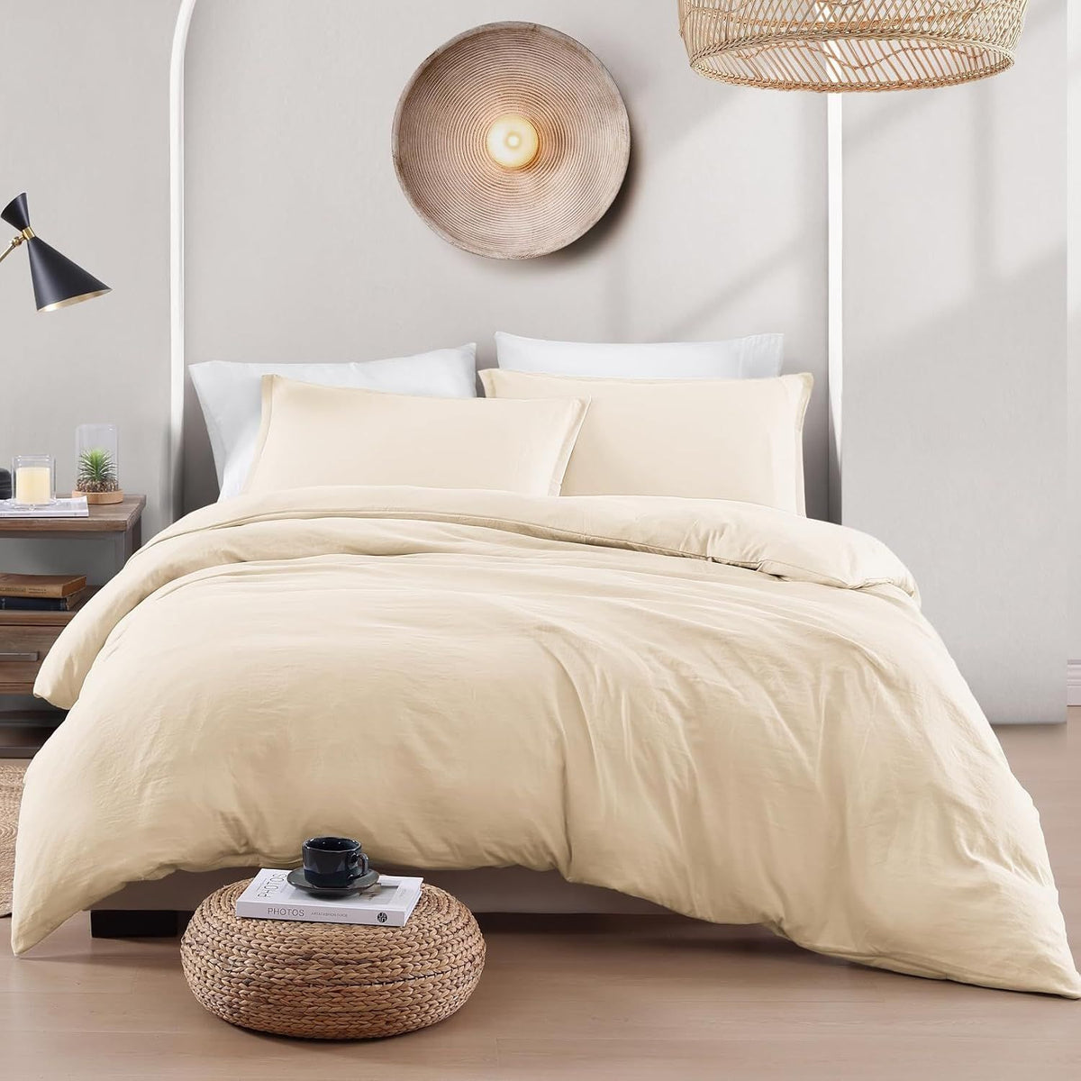 Hotel Soft Microfiber Duvet Cover Set-2000TC Quilt Cover Set & Pillowcases -1 Donna Cover Zipper Closure & 1 x Pillowcases-Breathable Bedding - Wrinkle, Fade, Stain Resistant(Cream White,Single)