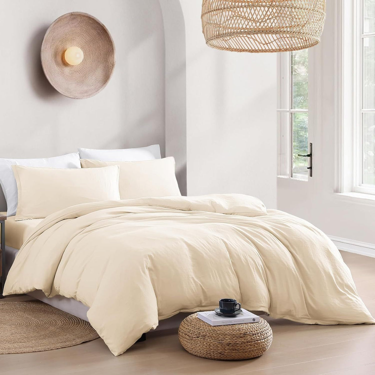 Hotel Soft Microfiber Duvet Cover Set-2000TC Quilt Cover Set & Pillowcases -1 Donna Cover Zipper Closure & 1 x Pillowcases-Breathable Bedding - Wrinkle, Fade, Stain Resistant(Cream White,Single)