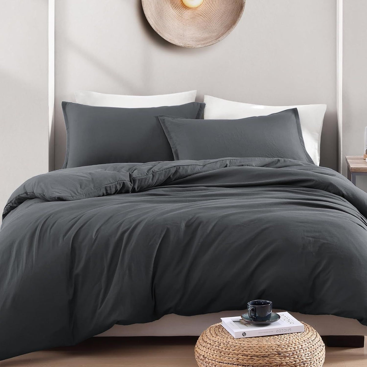 Hotel Soft Microfiber Duvet Cover Set-2000TC Quilt Cover Set & Pillowcases -1 Donna Cover Zipper Closure & 1 x Pillowcases-Breathable Bedding - Wrinkle, Fade, Stain Resistant(Dark gray,Single)