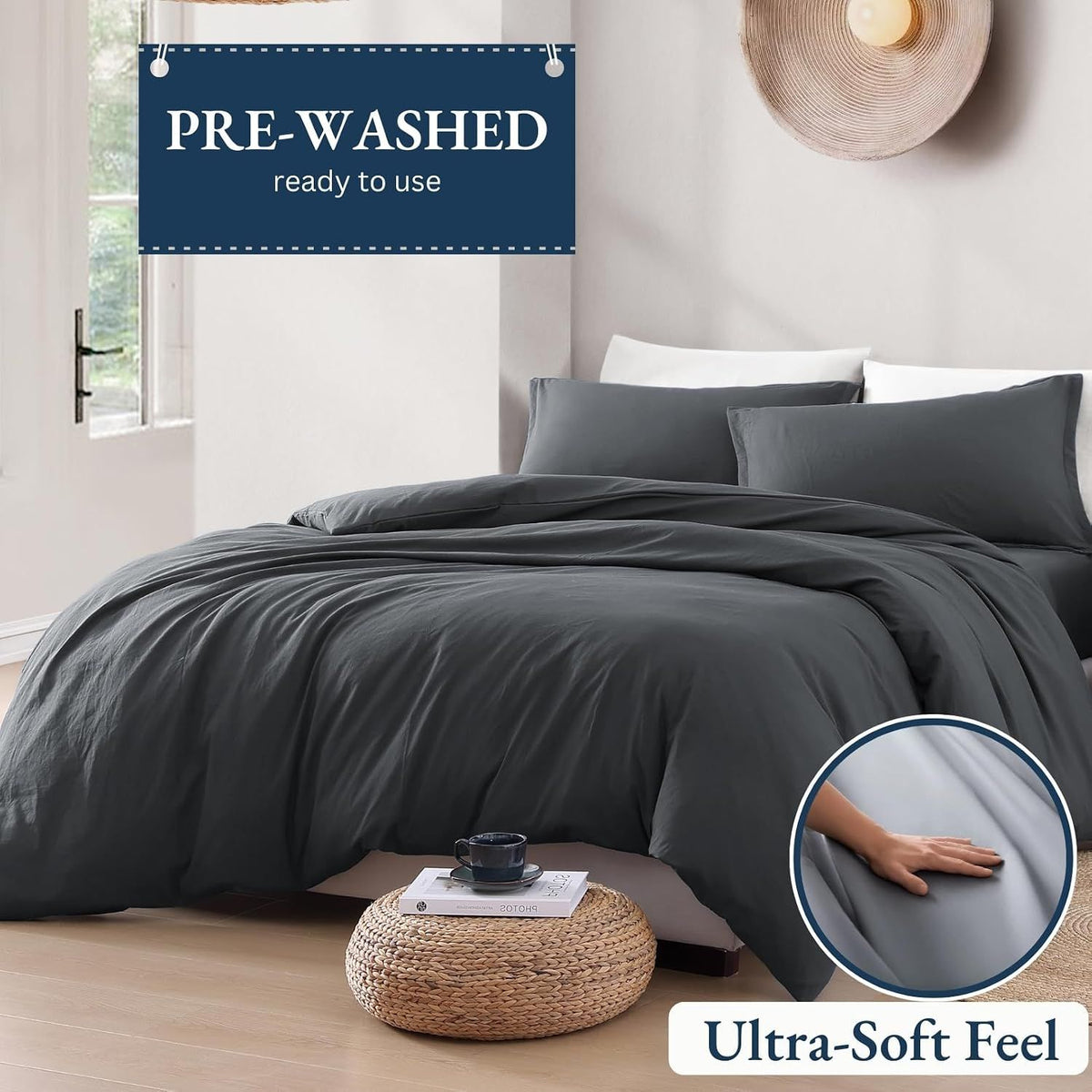 Hotel Soft Microfiber Duvet Cover Set-2000TC Quilt Cover Set & Pillowcases -1 Donna Cover Zipper Closure & 1 x Pillowcases-Breathable Bedding - Wrinkle, Fade, Stain Resistant(Dark gray,Single)