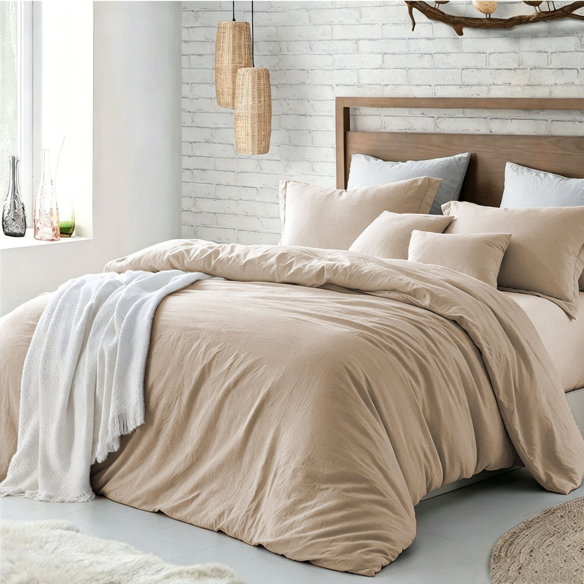 Hotel Soft Microfiber Duvet Cover Set-2000TC Quilt Cover Set &amp; Pillowcases -1 Donna Cover Zipper Closure &amp; 1 x Pillowcases-Breathable Bedding - Wrinkle, Fade, Stain Resistant(Camel Beige,Single)