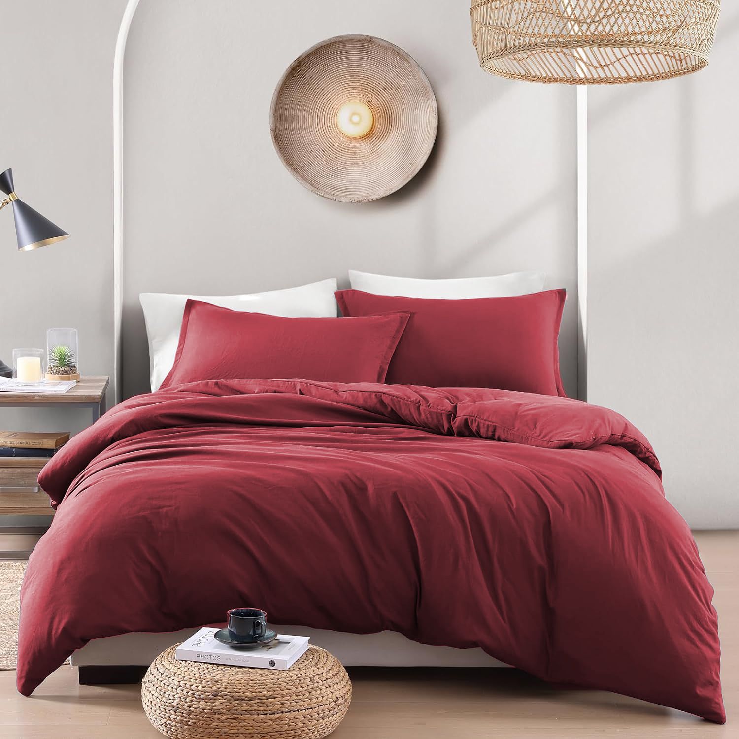 Hotel Soft Microfiber Duvet Cover Set-2000TC Quilt Cover Set & Pillowcases -1 Donna Cover Zipper Closure & 1 x Pillowcases-Breathable Bedding - Wrinkle, Fade, Stain Resistant(Red,Super King)