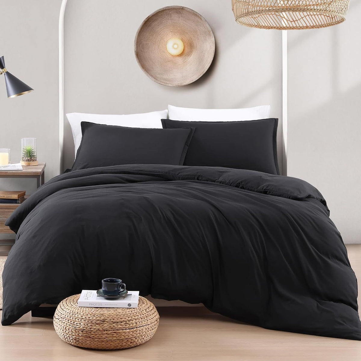 Hotel Soft Microfiber Duvet Cover Set-2000TC Quilt Cover Set & Pillowcases -1 Donna Cover Zipper Closure & 1 x Pillowcases-Breathable Bedding - Wrinkle, Fade, Stain Resistant(Black,Super King)