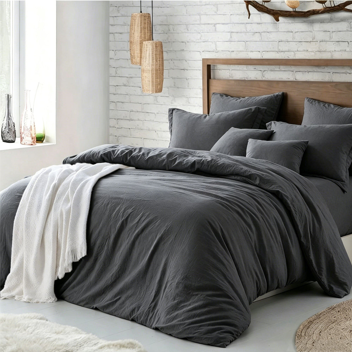 Hotel Soft Microfiber Duvet Cover Set-2000TC Quilt Cover Set &amp; Pillowcases -1 Donna Cover Zipper Closure &amp; 1 x Pillowcases-Breathable Bedding - Wrinkle, Fade, Stain Resistant(Dark gray,Super King)