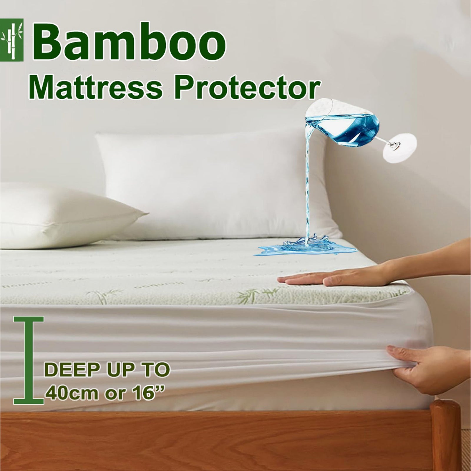 100% Waterproof Double Mattress Protector, Breathable Mattress Cover Double Size Bed, 3D Air Fabric Cooling Bed Pad Cover, Deep Pocket 40cm