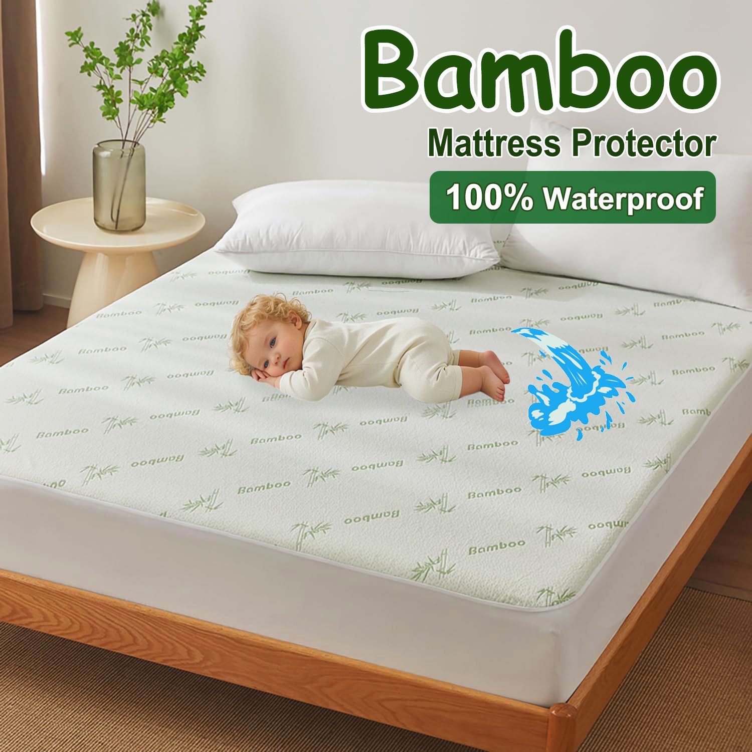 100% Waterproof Queen Mattress Protector, Breathable Mattress Cover Queen Size Bed, 3D Air Fabric Cooling Bed Pad Cover, Deep Pocket 40cm