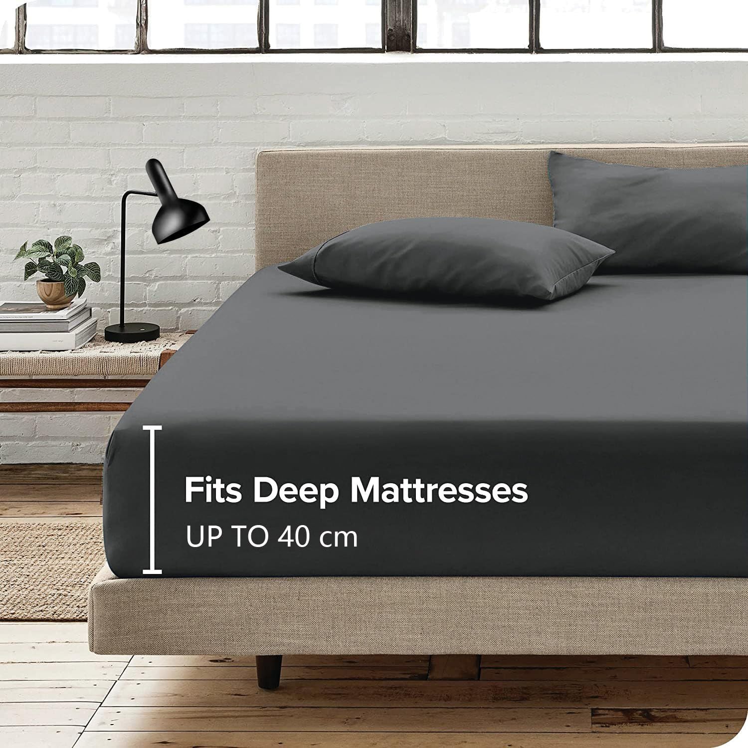 Hotel Quality Fitted Sheet - 1 Piece Fitted Sheet  -Breathable Bedding - Wrinkle, Fade, Stain Resistant- 16inch/40cm Deep Pocket Fitted Bed Sheet-Wrinkle and Fade Resistant,(Dark gray,Double)