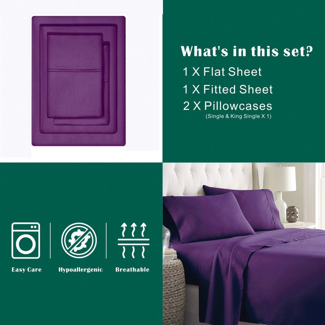 4 Piece Bed Sheet Set- Bedding Sheets & Pillowcases -Breathable Bedding - Wrinkle, Fade, Stain Resistant-Deep Pocket Flat Fitted Bed Sheet Set(Purple,Queen)