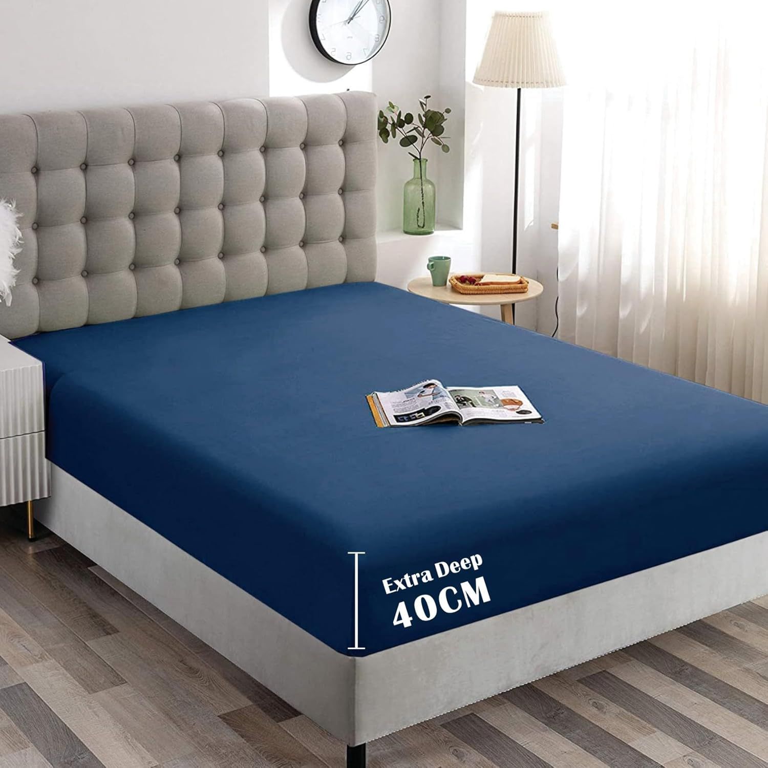 Hotel Quality Fitted Sheet - 1 Piece Fitted Sheet  -Breathable Bedding - Wrinkle, Fade, Stain Resistant- 16inch/40cm Deep Pocket Fitted Bed Sheet-Wrinkle and Fade Resistant,(Navy,Single)