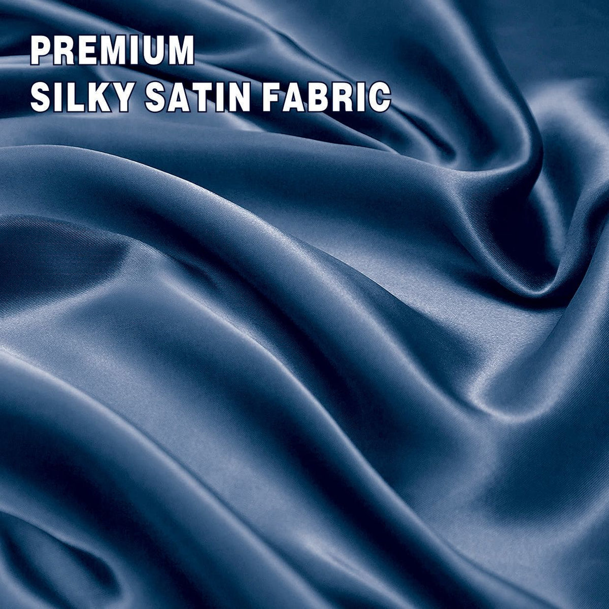 Art Silk Satin Sheet Set Hotel 4 Pieces Fitted/Flat Sheet Bedding Set-Luxury Soft Silky Sheets for Hair and Skin, Similar to Silk Bed Sheets Set 4 Pieces(Queen,Navy)