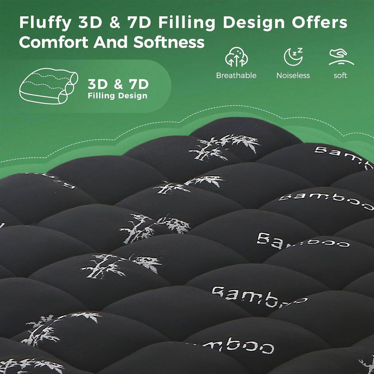 800GSM Mattress Topper Viscose Derived from Bamboo, Thick Pillowtop Fitted Mattress Cover with 45cm Deep Skirt - Machine Washable Hypoallergenic（King Single,Black）