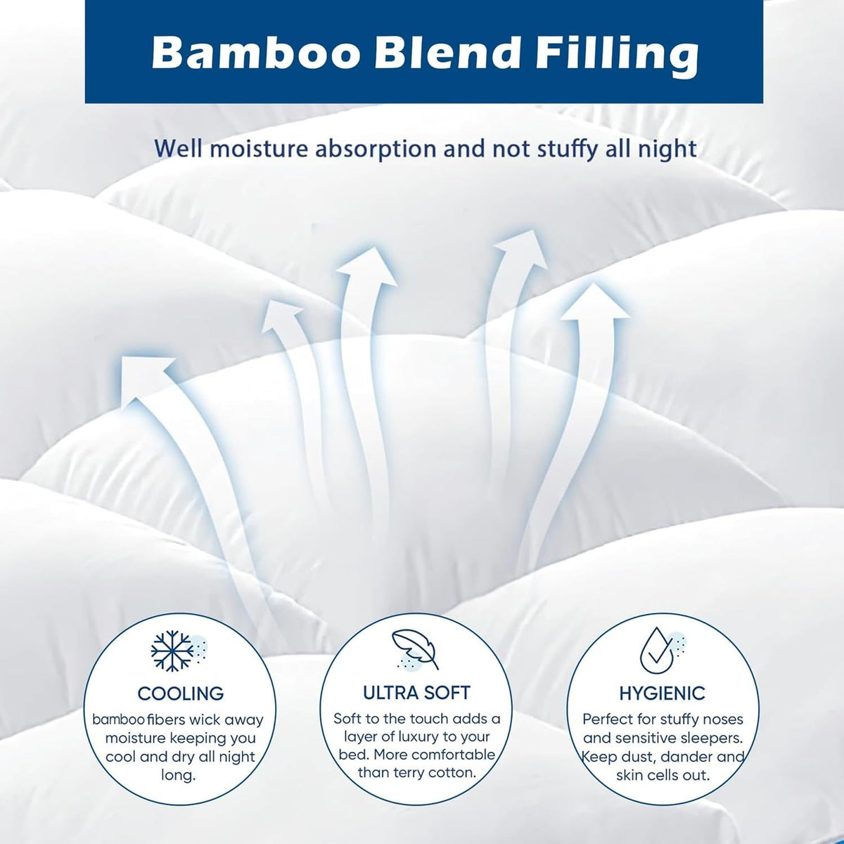 1000GSM Mattress Topper Viscose Derived from Bamboo, Thick Pillowtop Fitted Mattress Cover with 45cm Deep Skirt - Machine Washable Hypoallergenic(Queen,white)