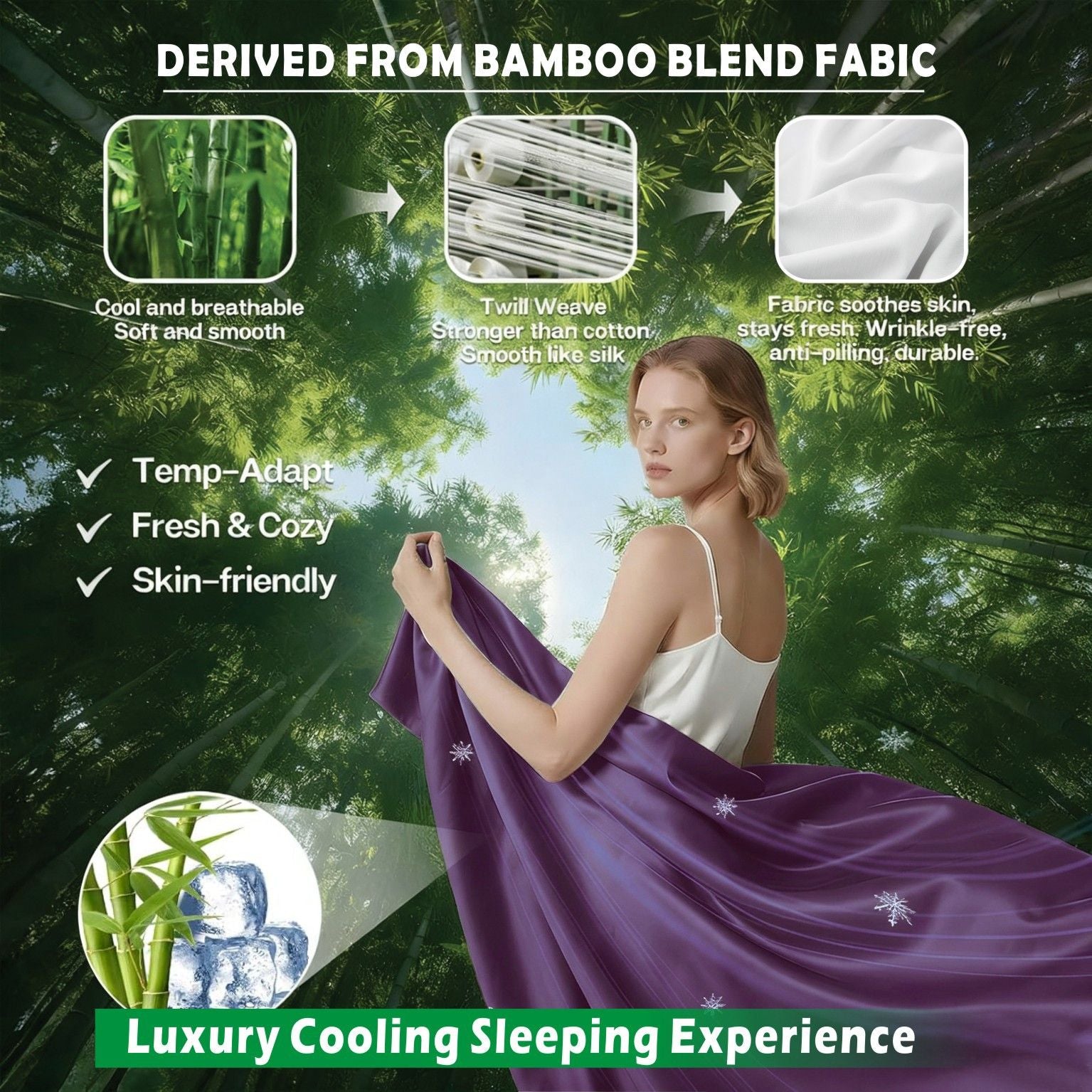 4 Piece Hotel Bamboo Cooling Sheet Set -Ultra Soft 2000TC Breathable Bed Sheets Set with 37 Centimetre Deep Pocket-Cooling Sheets for Hot Sleepers(Purple,Double)