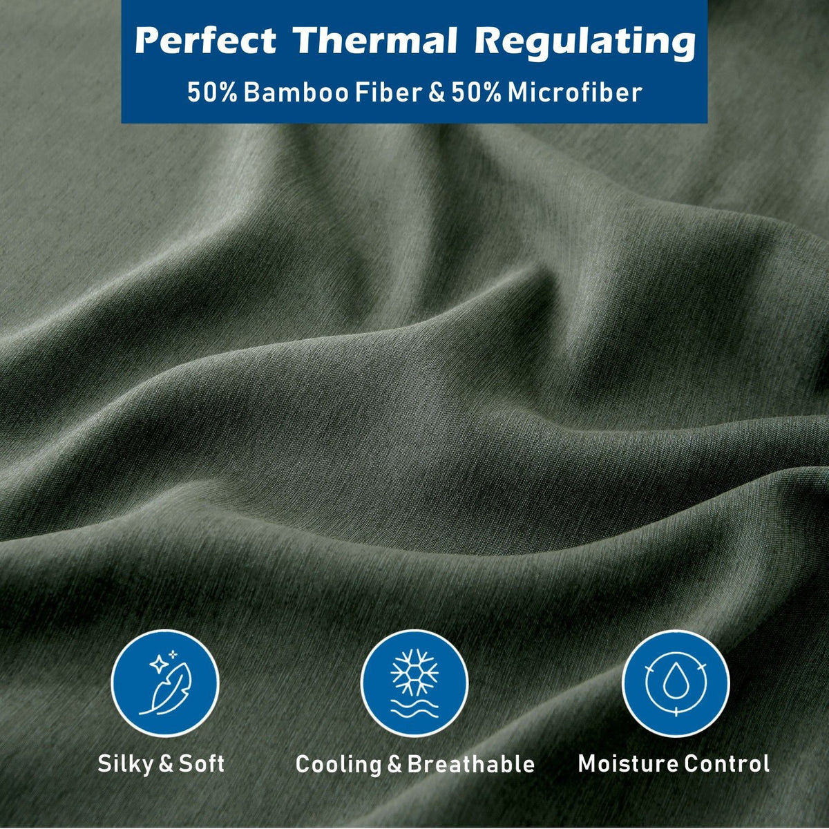 4 Piece Hotel Bamboo Cooling Sheet Set -Ultra Soft 2000TC Breathable Bed Sheets Set with 37 Centimetre Deep Pocket-Cooling Sheets for Hot Sleepers(Olive green,King)