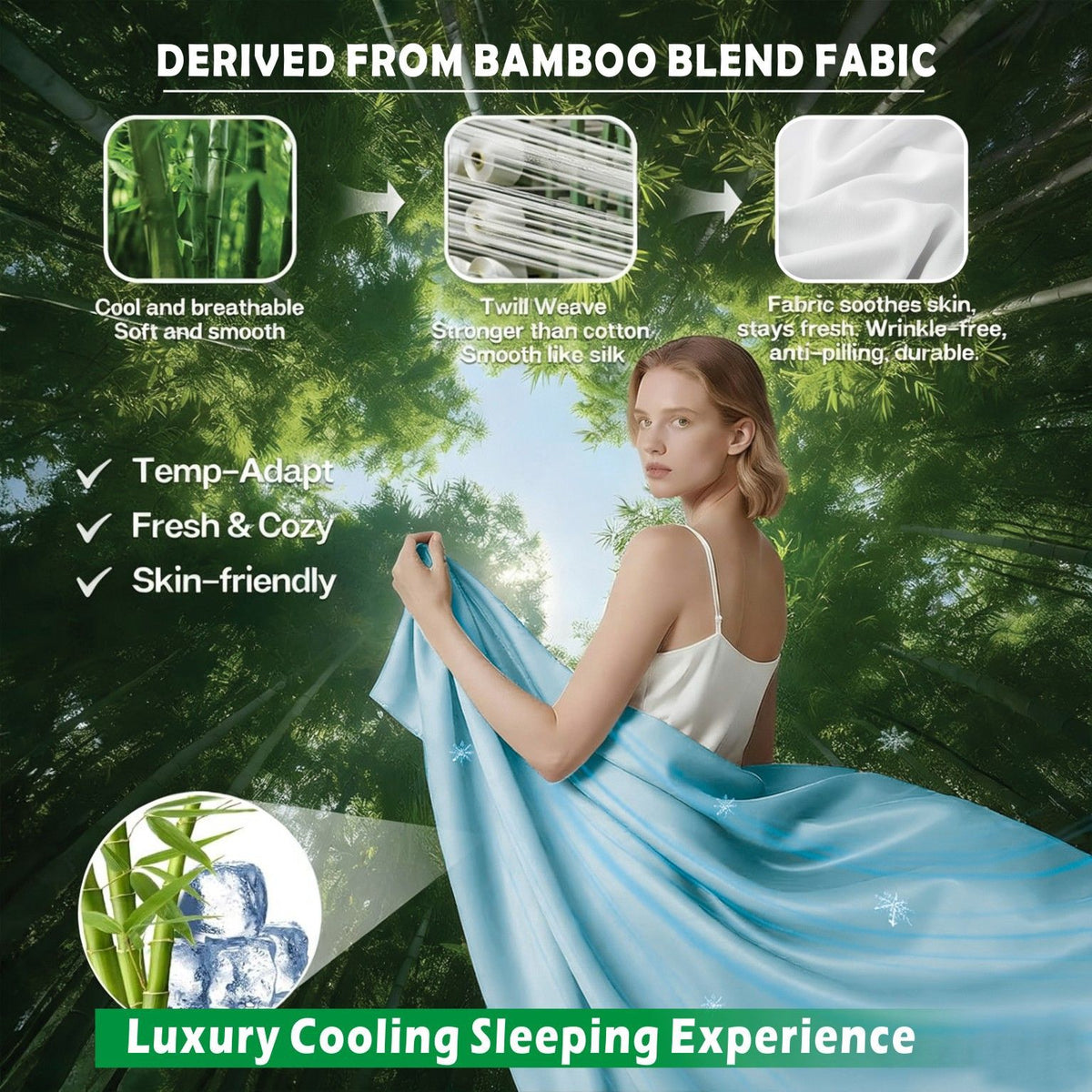 4 Piece Hotel Bamboo Cooling Sheet Set -Ultra Soft 2000TC Breathable Bed Sheets Set with 37 Centimetre Deep Pocket-Cooling Sheets for Hot Sleepers(Sky Blue,Queen)