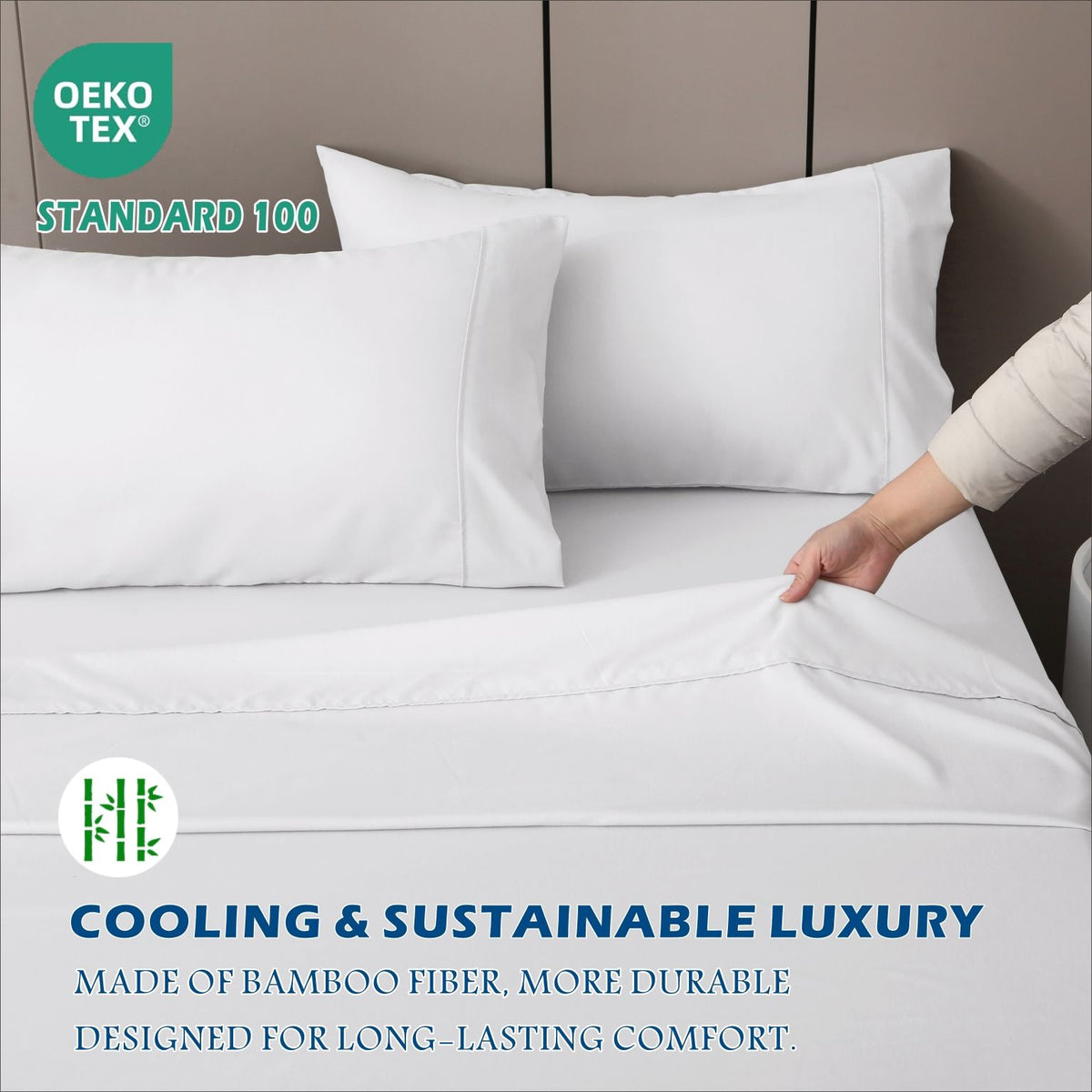 4 Piece Hotel Bamboo Cooling Sheet Set -Ultra Soft 2000TC Breathable Bed Sheets Set with 37 Centimetre Deep Pocket-Cooling Sheets for Hot Sleepers(White,Super King)