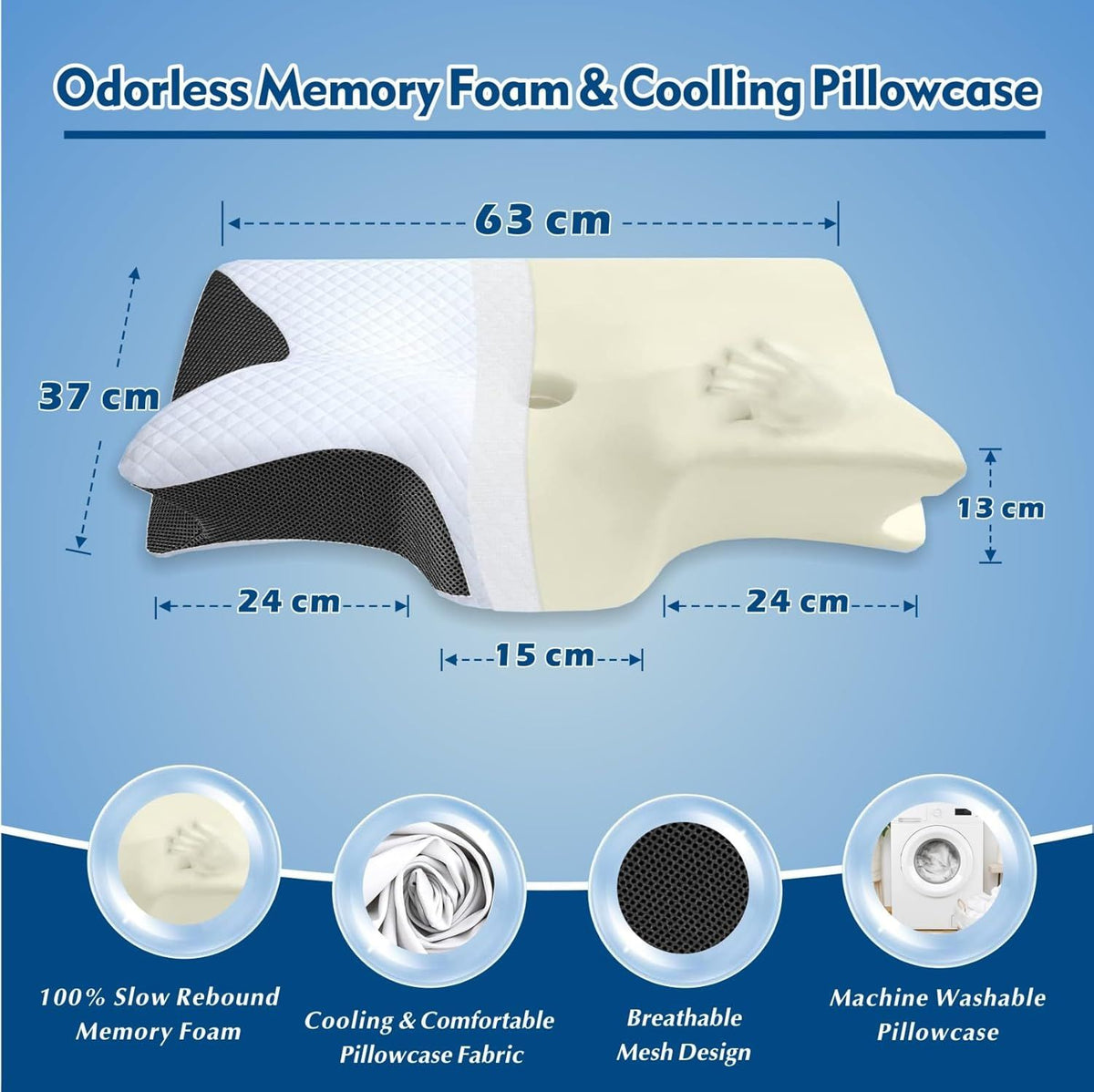Bamboo Cervical Pillow for Neck and Shoulder Pain Relief Ergonomic Bed Pillow, Cooling Ergonomic Memory Foam Pillow Butterfly Shape for Side Back Stomach Sleeping Use with Breathable Cooling Pillowcase