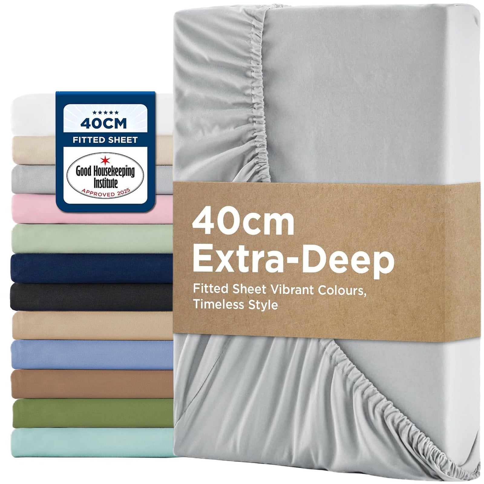 2000TC Hotel Quality Fitted Sheets - 2 Piece Fitted Sheets  -Breathable Bedding - Wrinkle, Fade, Stain Resistant- 16inch/40cm Deep Pocket Fitted Bed Sheets-Wrinkle and Fade Resistant,(Silver-gray,Double)