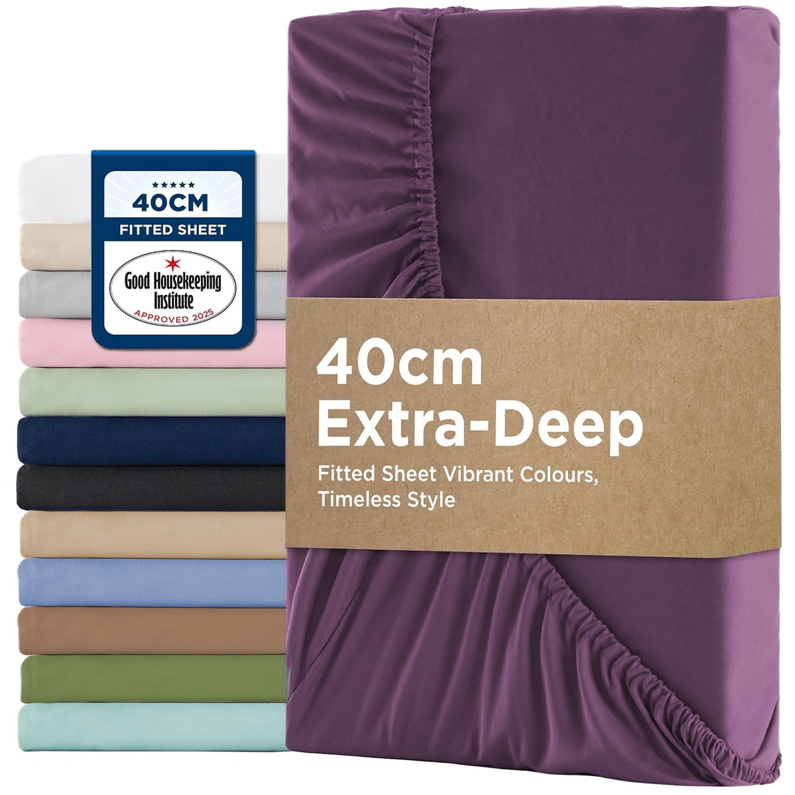 2000TC Hotel Quality Fitted Sheets - 2 Piece Fitted Sheets  -Breathable Bedding - Wrinkle, Fade, Stain Resistant- 16inch/40cm Deep Pocket Fitted Bed Sheets-Wrinkle and Fade Resistant,(Purple,Double)