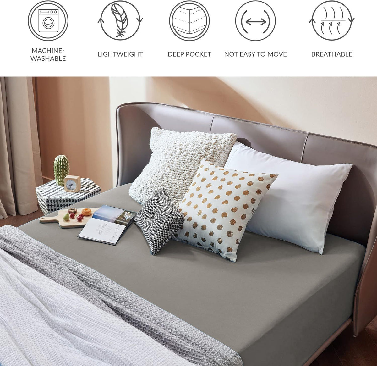 2000TC Hotel Quality Fitted Sheets - 2 Piece Fitted Sheets  -Breathable Bedding - Wrinkle, Fade, Stain Resistant- 16inch/40cm Deep Pocket Fitted Bed Sheets-Wrinkle and Fade Resistant,(Grey,Queen)