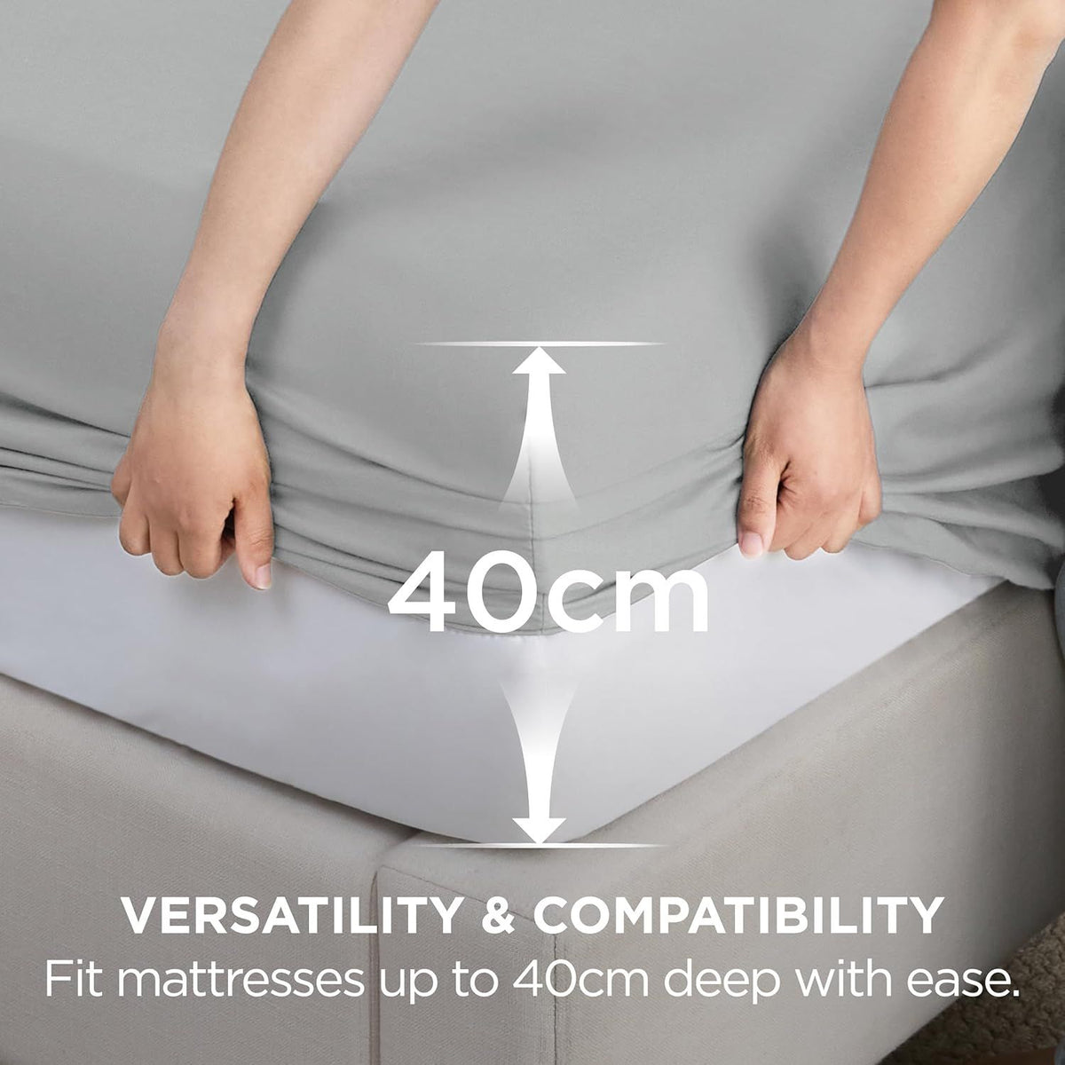 2000TC Hotel Quality Fitted Sheets - 2 Piece Fitted Sheets  -Breathable Bedding - Wrinkle, Fade, Stain Resistant- 16inch/40cm Deep Pocket Fitted Bed Sheets-Wrinkle and Fade Resistant,(Silver-gray,Queen)
