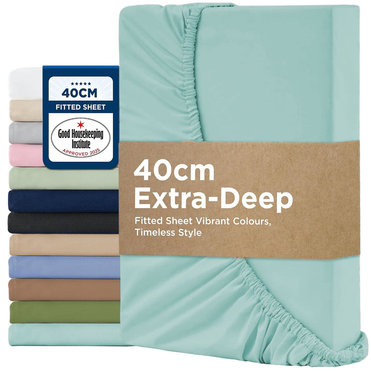 2000TC Hotel Quality Fitted Sheets - 2 Piece Fitted Sheets  -Breathable Bedding - Wrinkle, Fade, Stain Resistant- 16inch/40cm Deep Pocket Fitted Bed Sheets-Wrinkle and Fade Resistant,(Ice blue,Single)