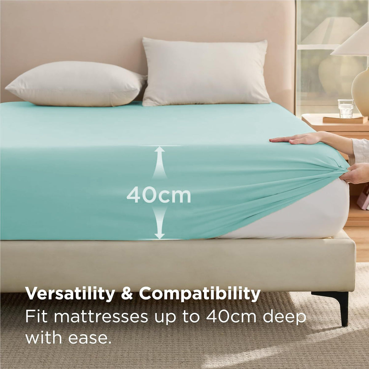 2000TC Hotel Quality Fitted Sheets - 2 Piece Fitted Sheets  -Breathable Bedding - Wrinkle, Fade, Stain Resistant- 16inch/40cm Deep Pocket Fitted Bed Sheets-Wrinkle and Fade Resistant,(Ice blue,Single)