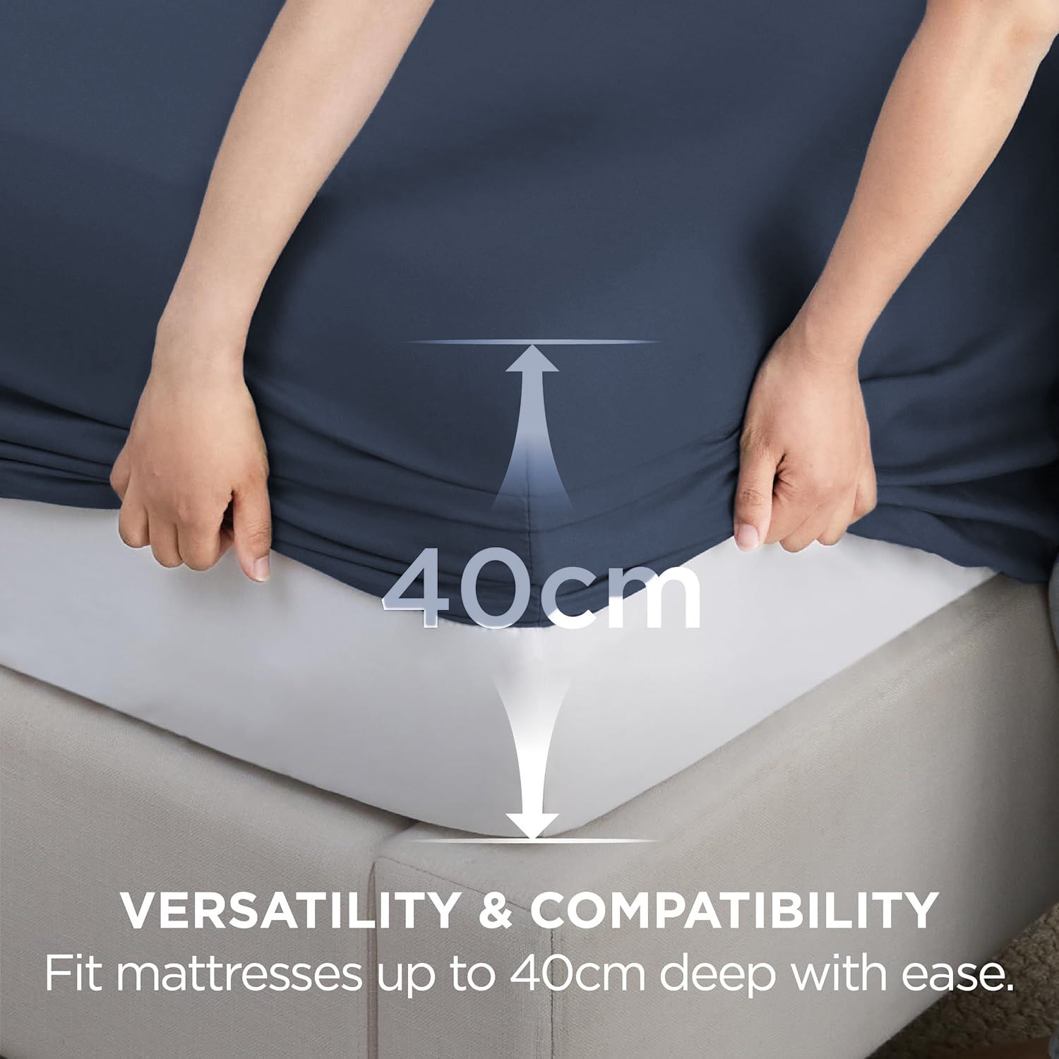 2000TC Hotel Quality Fitted Sheets - 2 Piece Fitted Sheets  -Breathable Bedding - Wrinkle, Fade, Stain Resistant- 16inch/40cm Deep Pocket Fitted Bed Sheets-Wrinkle and Fade Resistant,(Navy,Single)