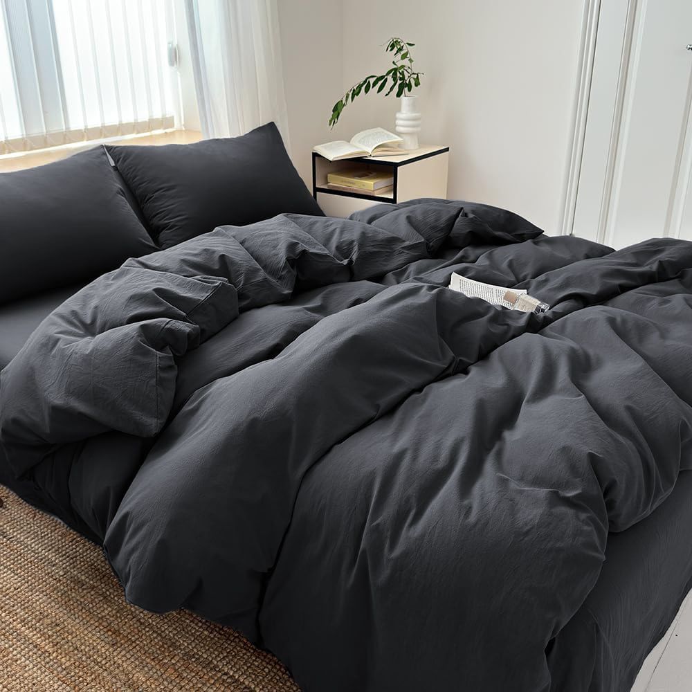 Hotel Soft Microfiber Duvet Cover Set-2000TC Quilt Cover Set & Pillowcases -1 Donna Cover Zipper Closure & 1 x Pillowcases-Breathable Bedding - Wrinkle, Fade, Stain Resistant(Black,Double)
