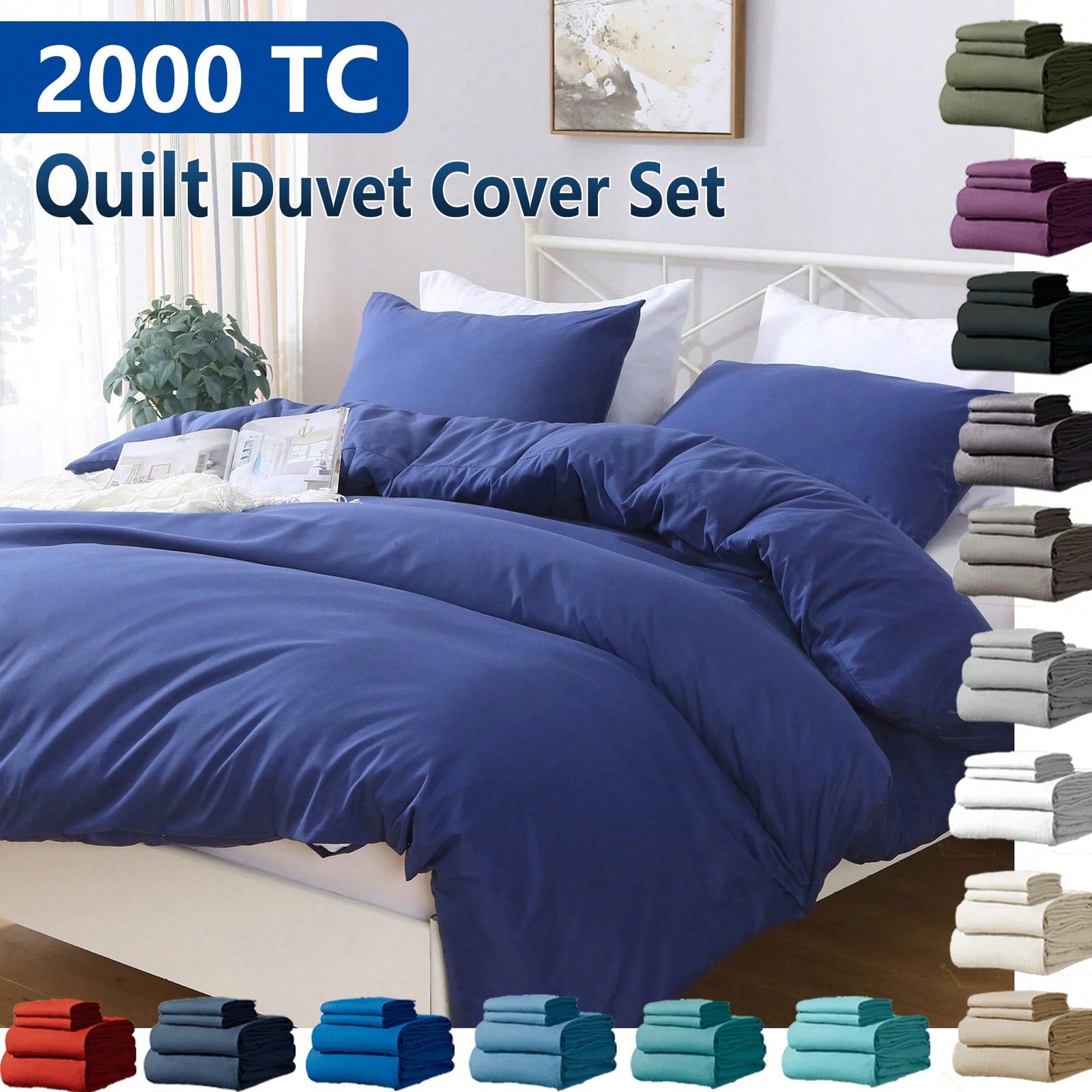 Hotel Soft Microfiber Duvet Cover Set-2000TC Quilt Cover Set & Pillowcases -1 Donna Cover Zipper Closure & 1 x Pillowcases-Breathable Bedding - Wrinkle, Fade, Stain Resistant(Royal blue,Double)