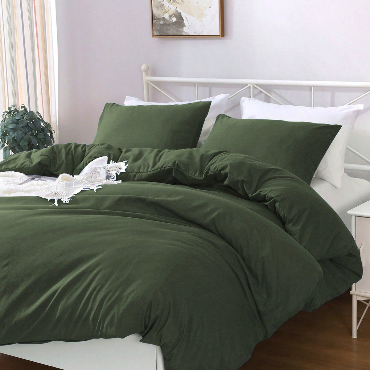 Hotel Soft Microfiber Duvet Cover Set-2000TC Quilt Cover Set & Pillowcases -1 Donna Cover Zipper Closure & 1 x Pillowcases-Breathable Bedding - Wrinkle, Fade, Stain Resistant(Olive green,Double)