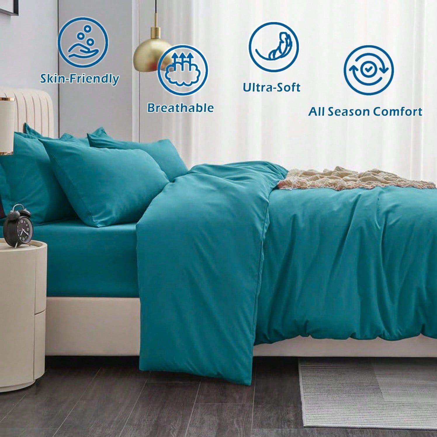 Hotel Soft Microfiber Duvet Cover Set-2000TC Quilt Cover Set & Pillowcases -1 Donna Cover Zipper Closure & 1 x Pillowcases-Breathable Bedding - Wrinkle, Fade, Stain Resistant(Biscay blue,Double)