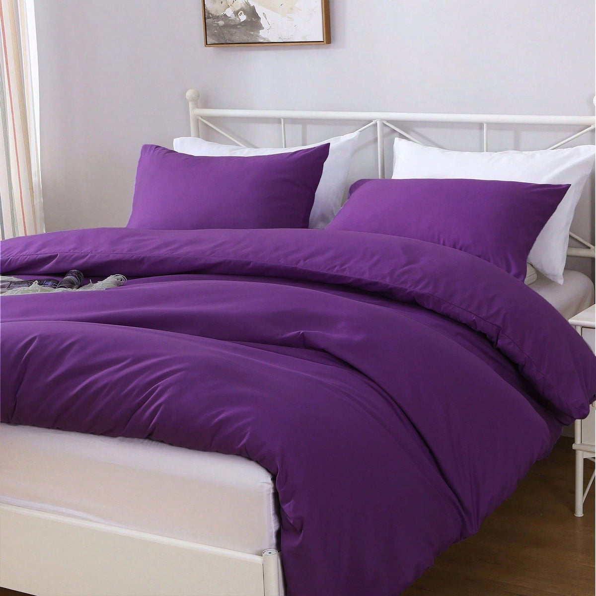 Hotel Soft Microfiber Duvet Cover Set-2000TC Quilt Cover Set & Pillowcases -1 Donna Cover Zipper Closure & 1 x Pillowcases-Breathable Bedding - Wrinkle, Fade, Stain Resistant(Purple,Double)