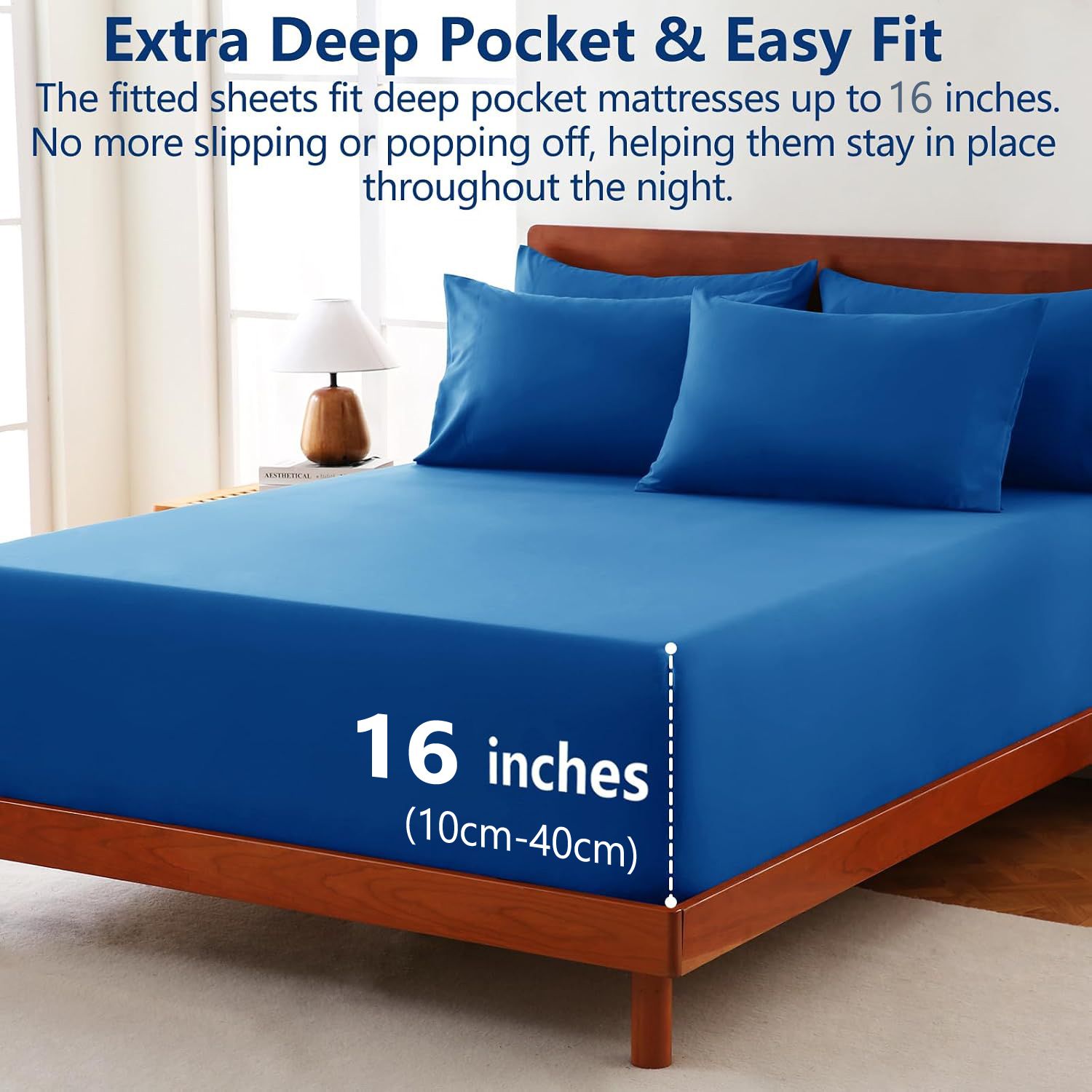Hotel Soft Bed Sheet Set- Bedding Sheets & Pillowcases -Breathable Bedding - Wrinkle, Fade, Stain Resistant-Deep Pocket Flat Fitted Bed Sheet Set(Royal blue,Double)