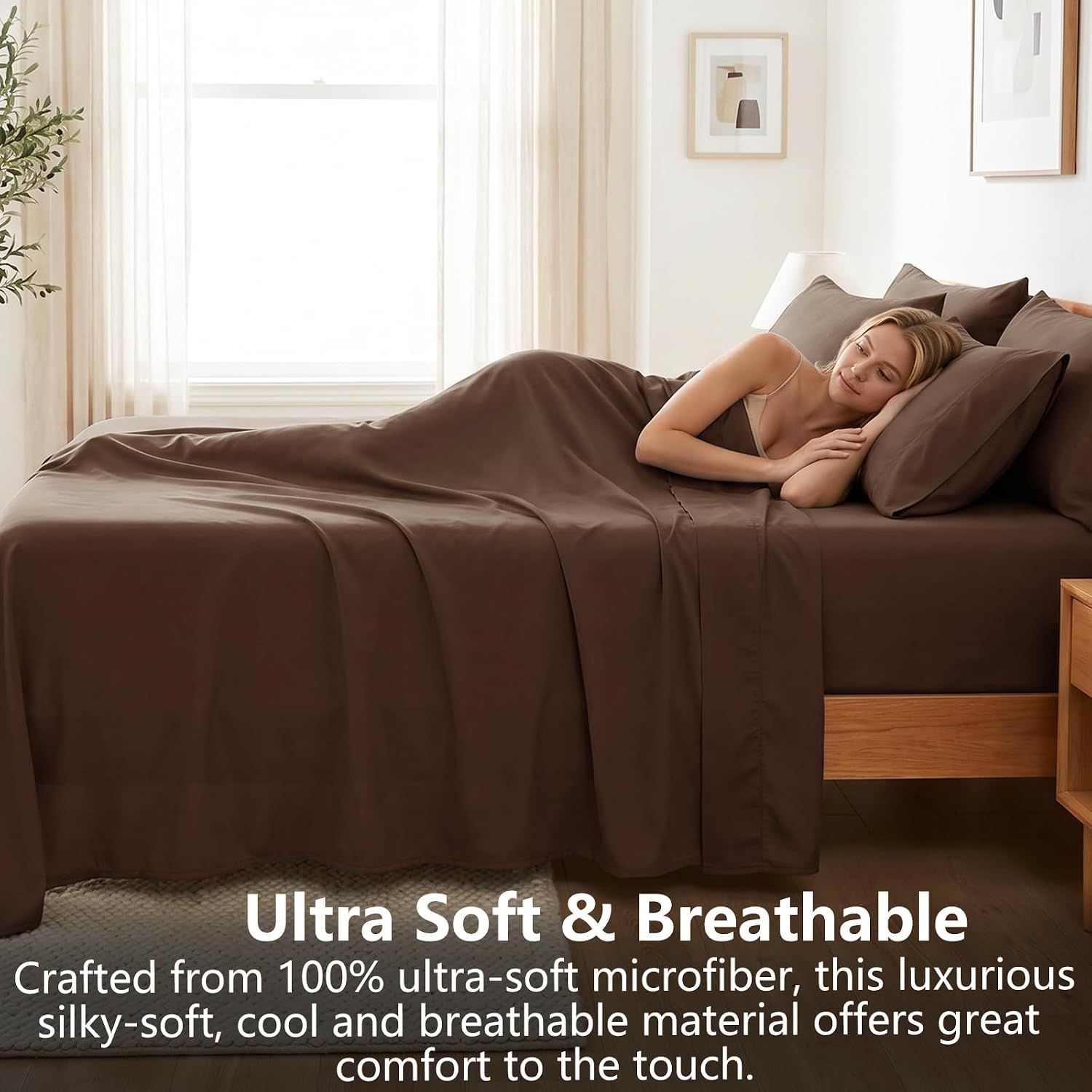 Hotel Soft Bed Sheet Set- Bedding Sheets & Pillowcases -Breathable Bedding - Wrinkle, Fade, Stain Resistant-Deep Pocket Flat Fitted Bed Sheet Set(Chocolate,Double)