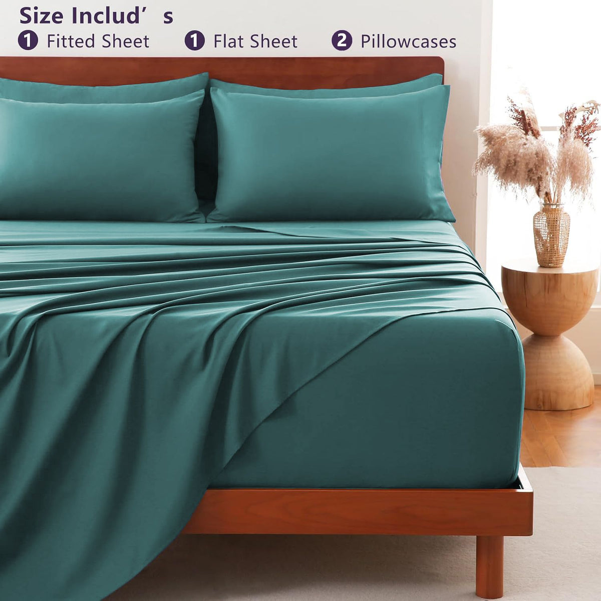 Hotel Soft Bed Sheet Set- Bedding Sheets & Pillowcases -Breathable Bedding - Wrinkle, Fade, Stain Resistant-Deep Pocket Flat Fitted Bed Sheet Set(Biscay blue,Double)