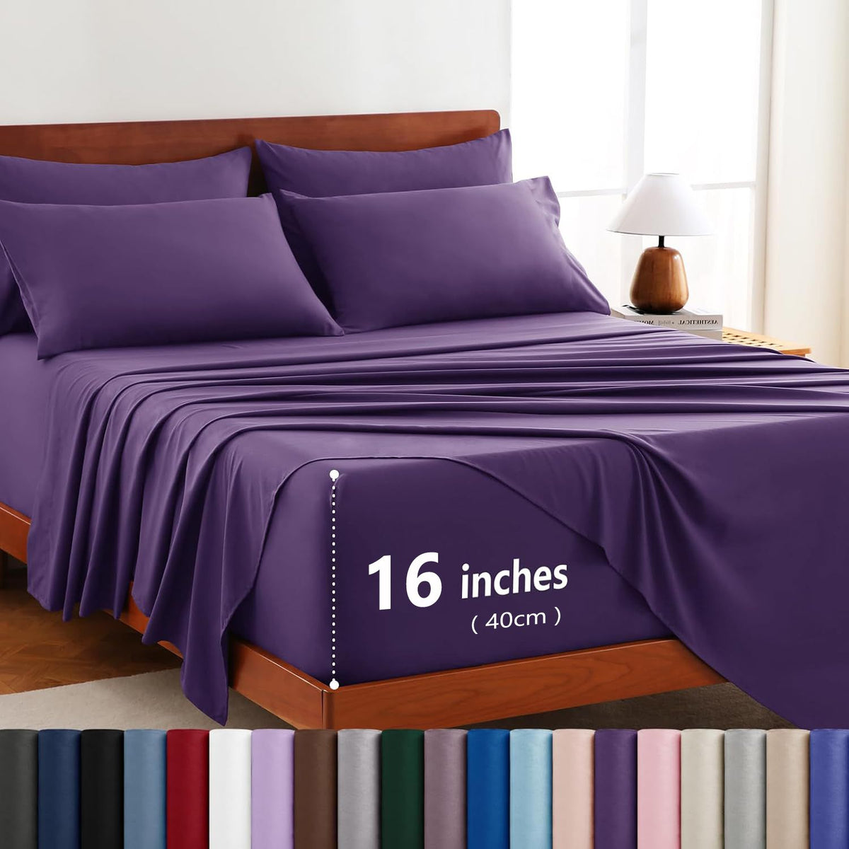 Hotel Soft Bed Sheet Set- Bedding Sheets &amp; Pillowcases -Breathable Bedding - Wrinkle, Fade, Stain Resistant-Deep Pocket Flat Fitted Bed Sheet Set(Purple,Double)