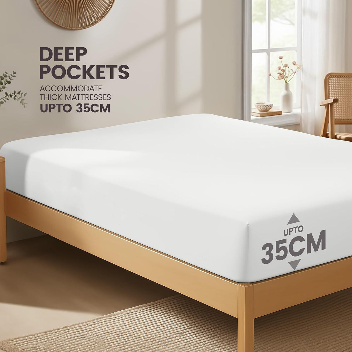Hotel Quality Fitted Sheet - 1 Piece Fitted Sheet  -Breathable Bedding - Wrinkle, Fade, Stain Resistant- 16inch/40cm Deep Pocket Fitted Bed Sheet-Wrinkle and Fade Resistant,(White,Double)